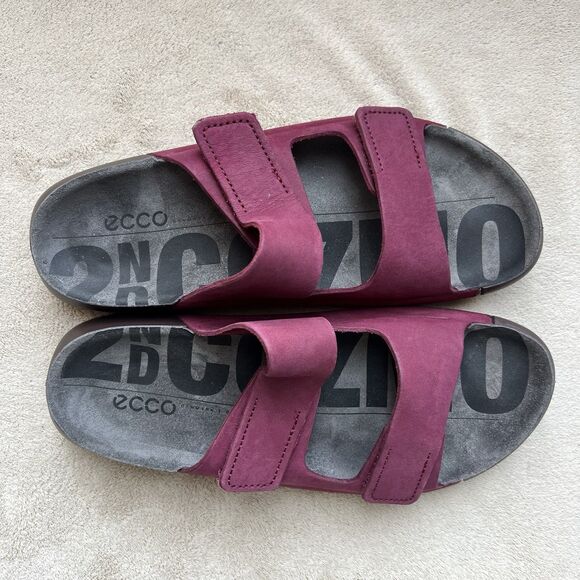ECCO 2ND Cozmo Morillo Burgundy 2 Band Slide Flat Sandals Women EU 38 US 7-7.5 - Picture 9 of 16